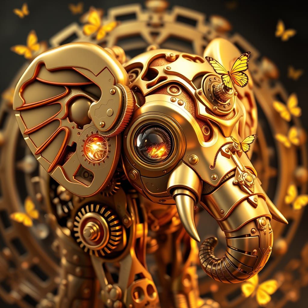 Golden Mechanical Elephant
