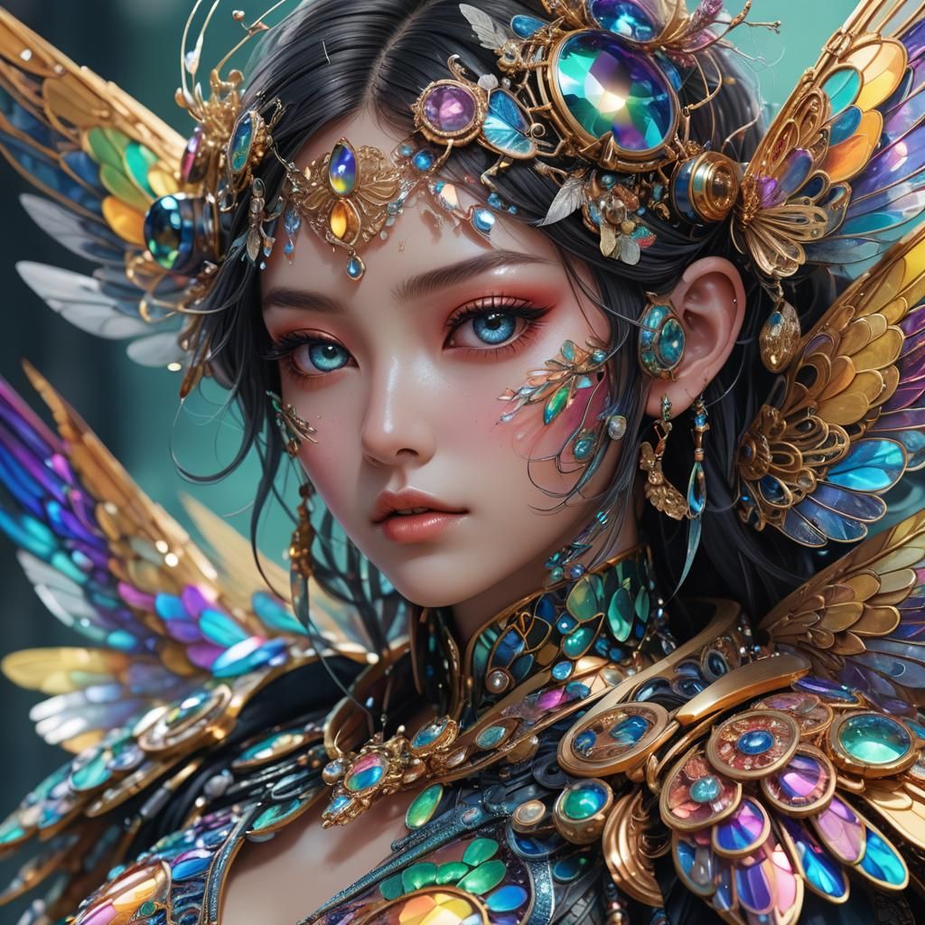 Glowing Fantasy Fly in Vibrant Cyberpunk Attire