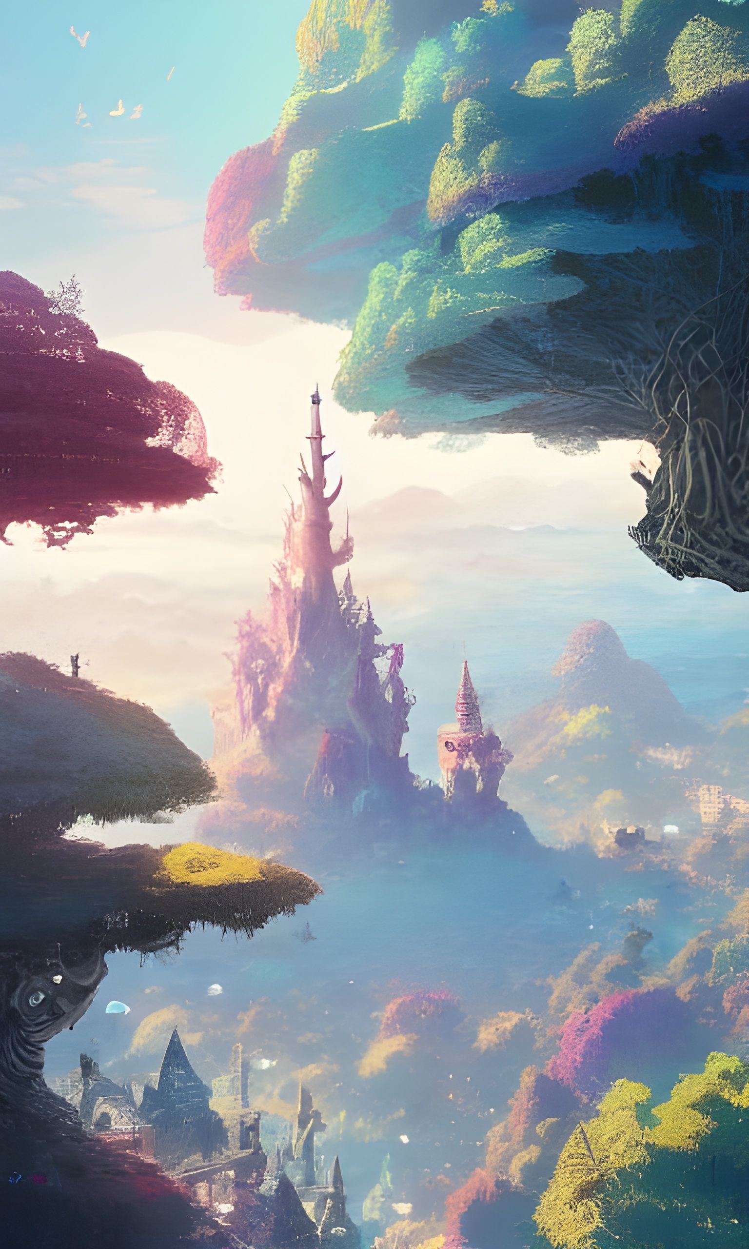 Enchanted Town Atop Ancient Tree: Fantasy Landscape