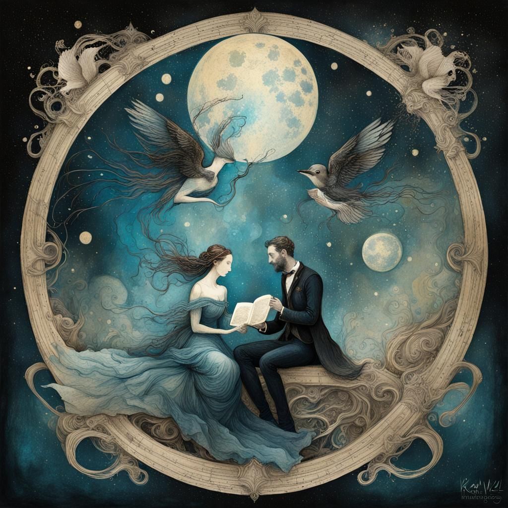 Opera Night Couple in Whimsical Ink Splash Art