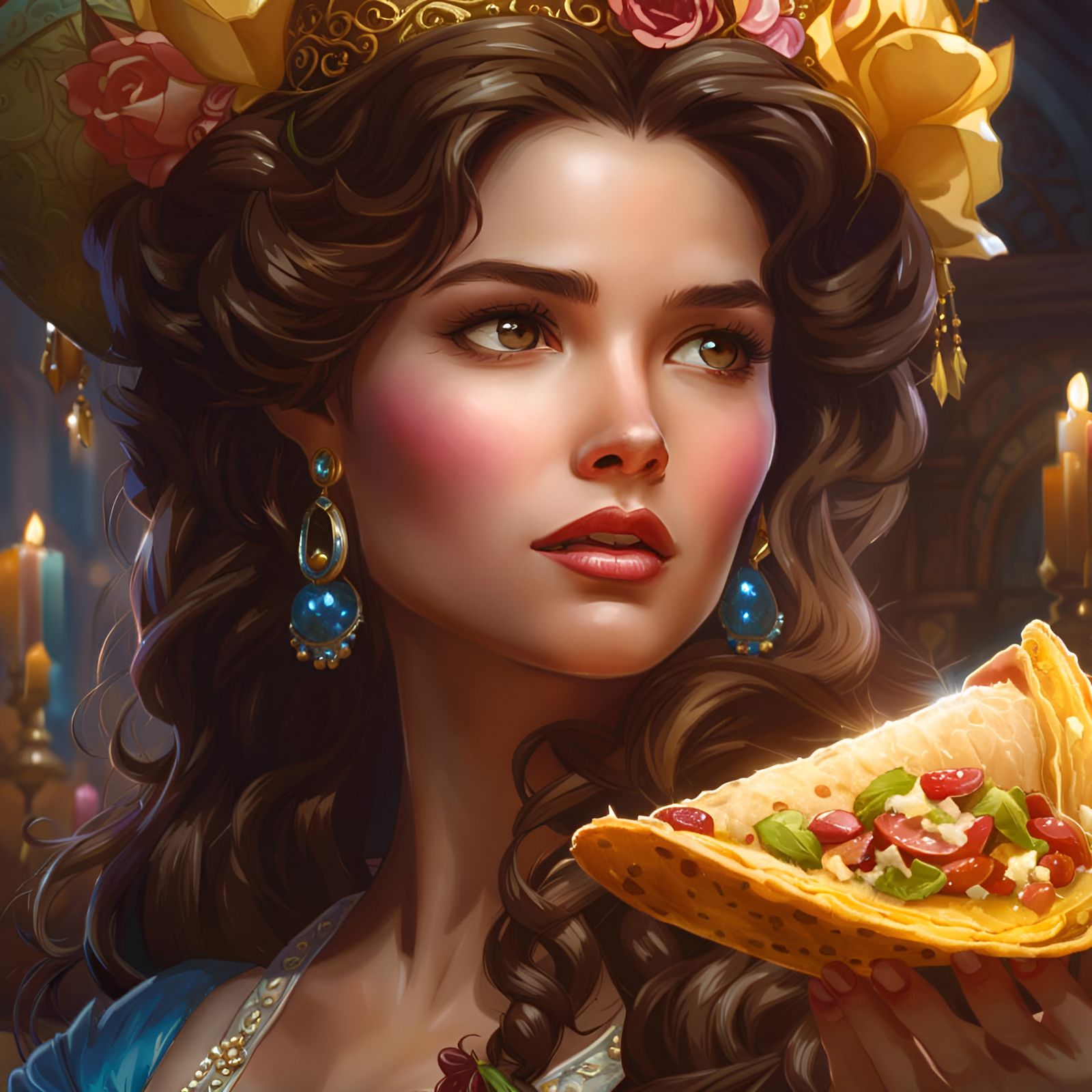 Princess Belle's Rococo Taco: Hyperdetailed 8K Image