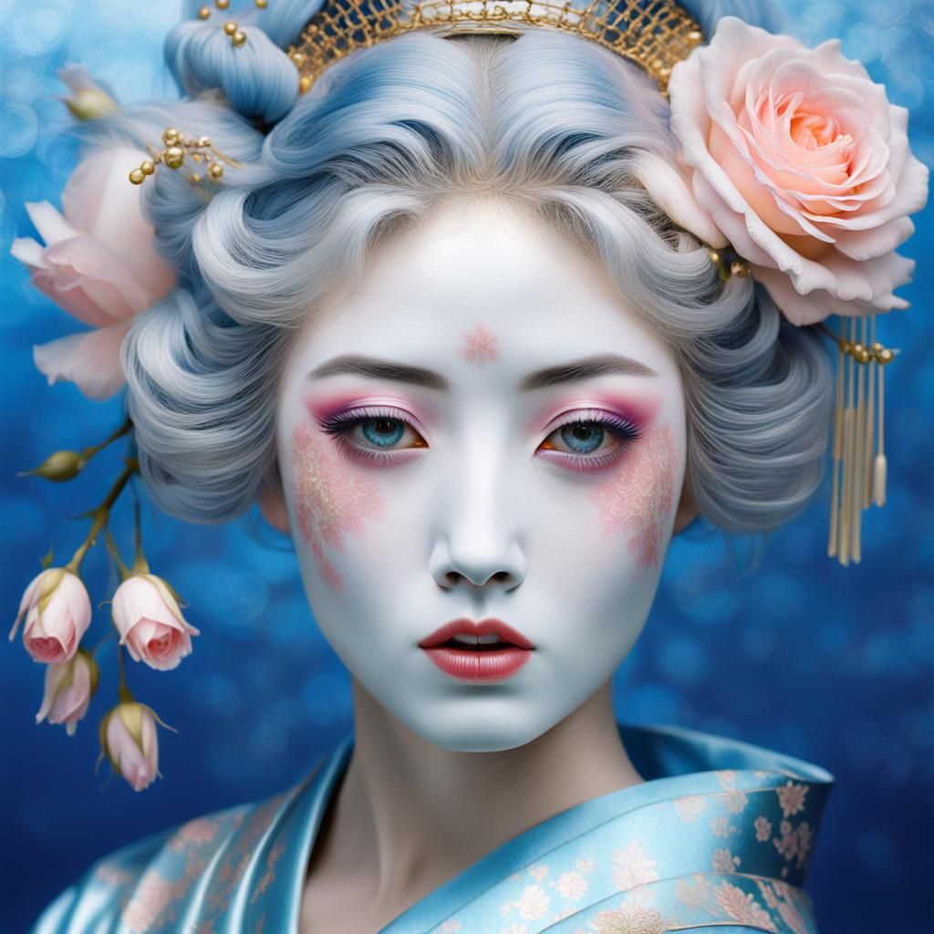 Ethereal Geisha of Roses: Ultra-Realistic Portrait