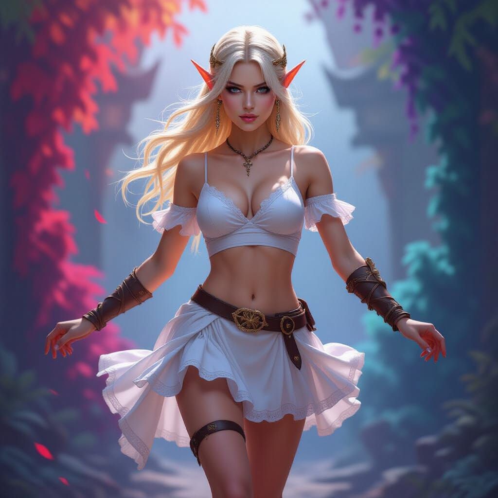 Elf Warrior Princess Running in Ethereal Mist