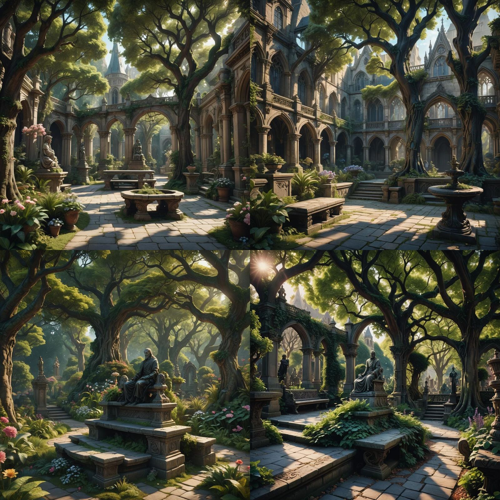 Gothic Victorian Gardens with Stone Pathways