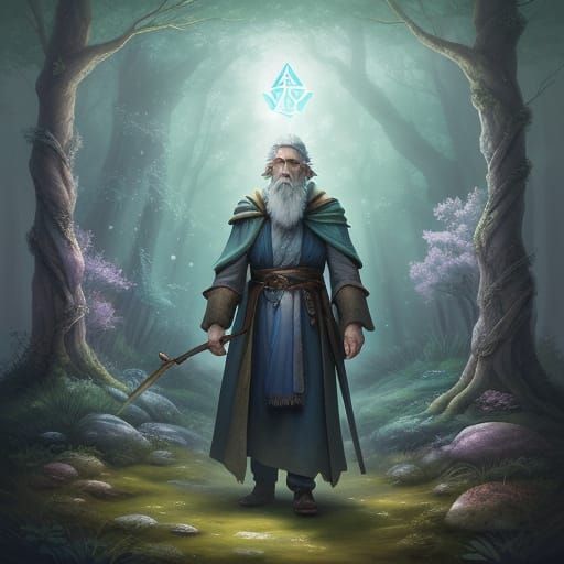 Whimsical Wizard in Enchanted Forest, Studio Ghibli Style