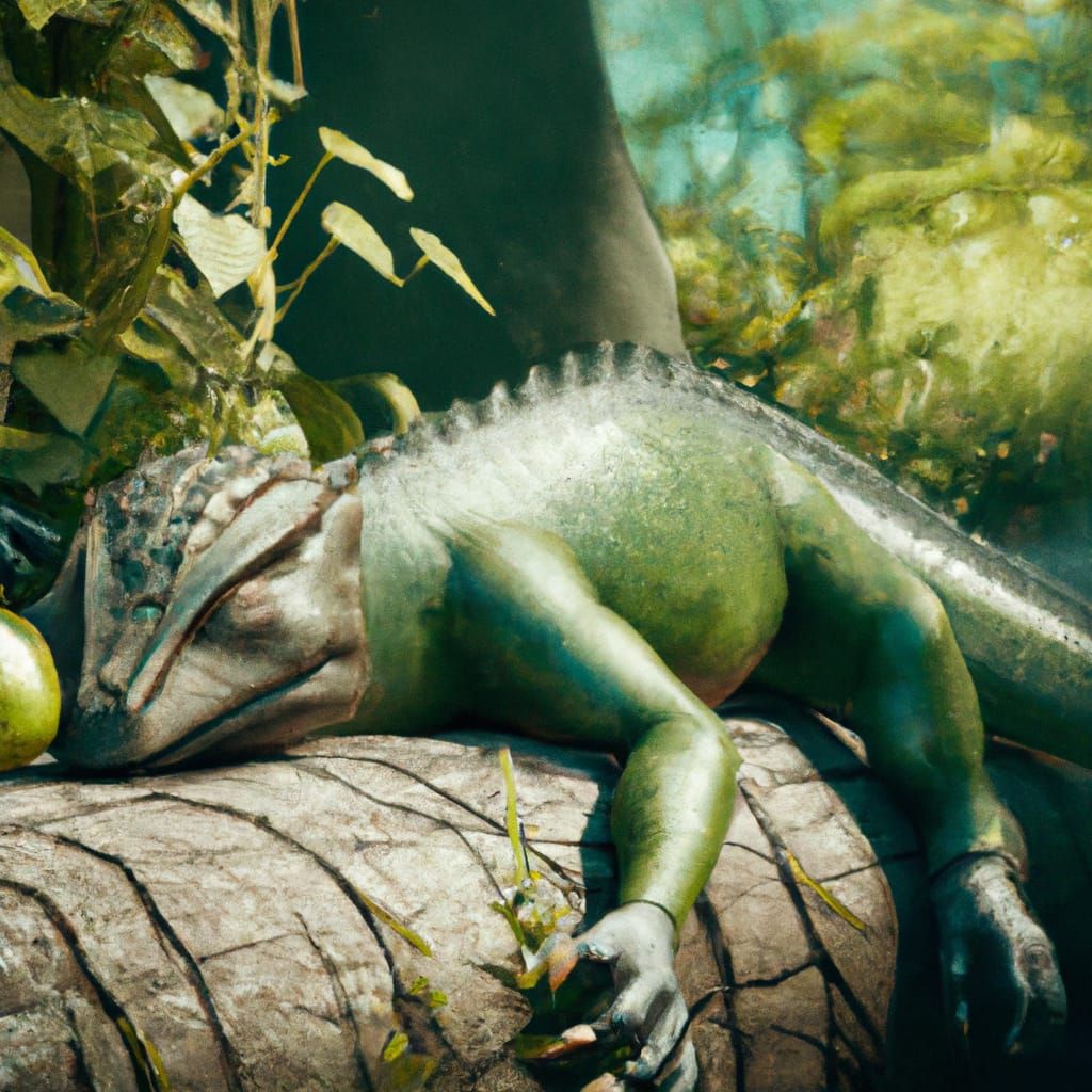 Dragon and Knight Sleeping in Forest, 3D Render