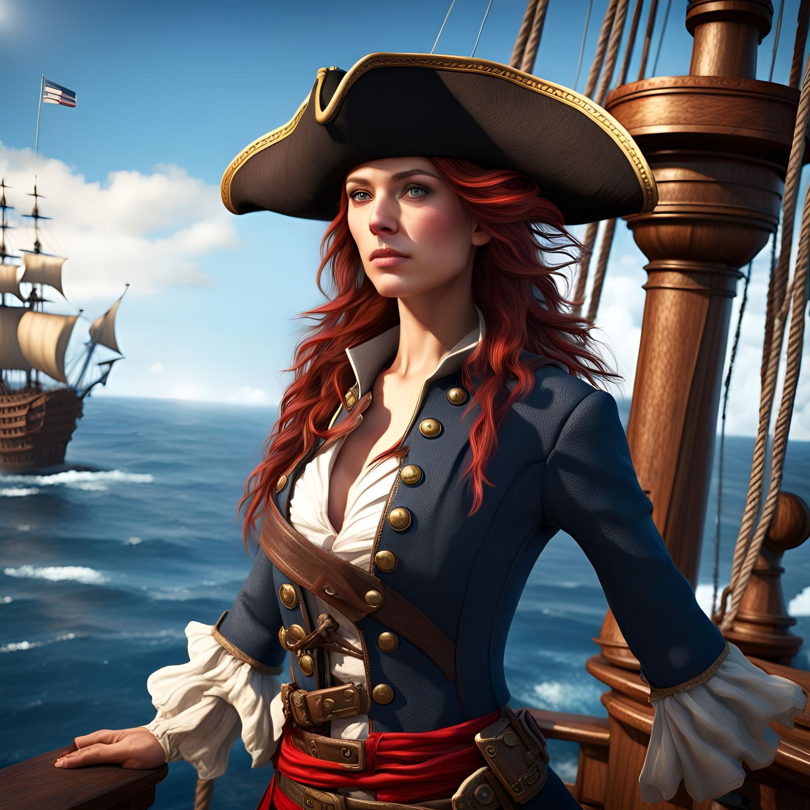 Woman Pirate Captain on Ship: Fantasy Concept Art