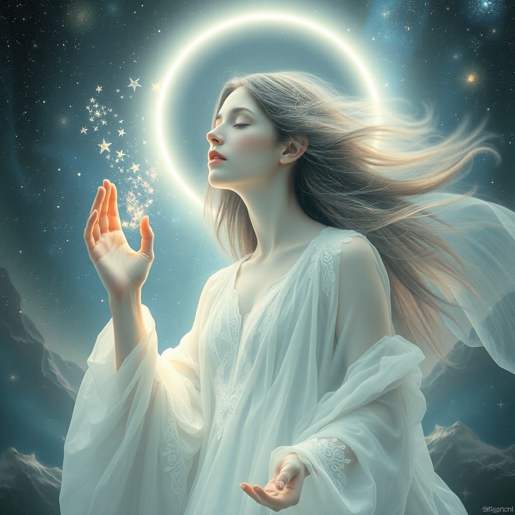 Ethereal Goddess Dissolves into Cosmic Mirror