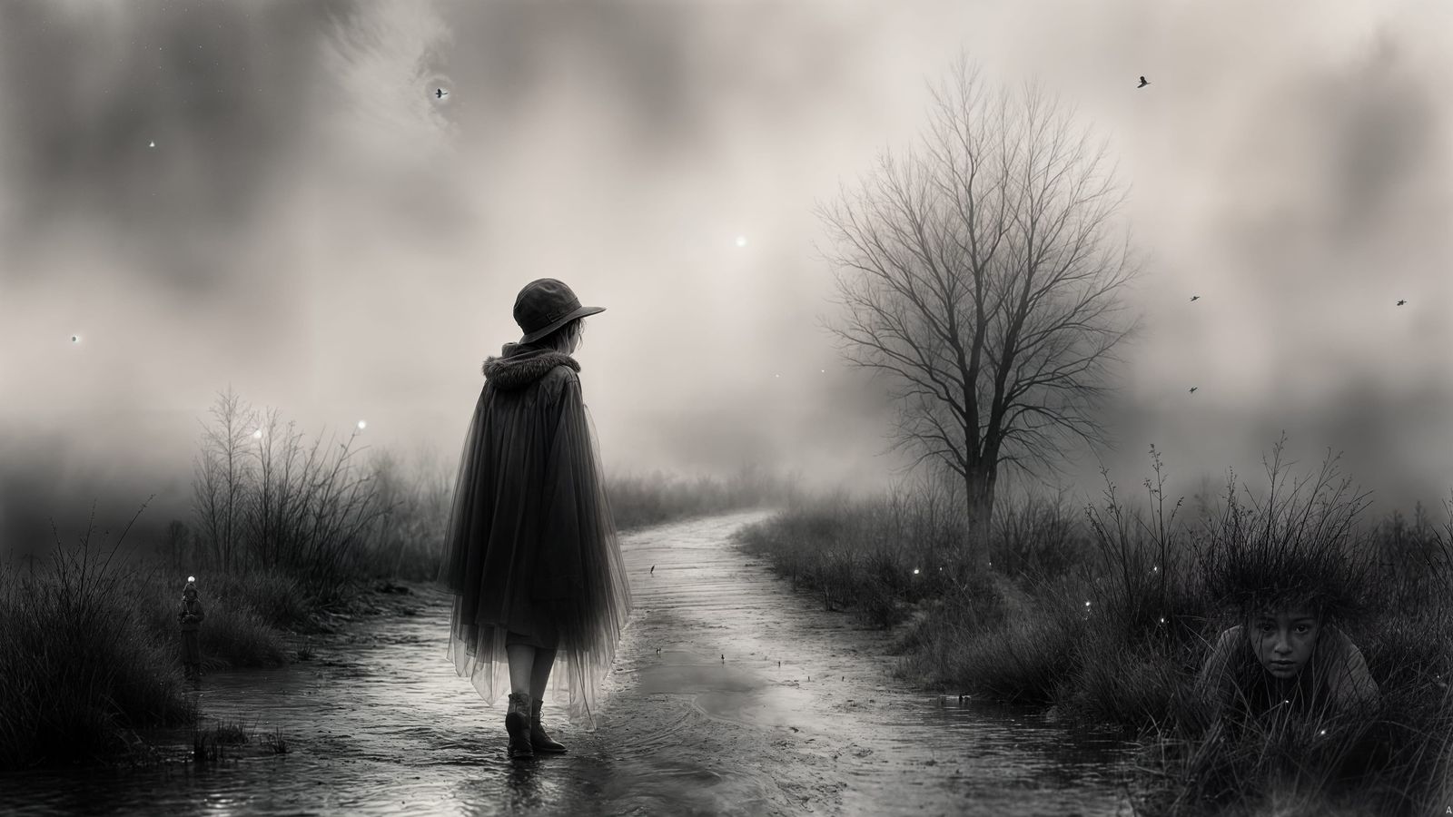 Orphan in WWII: Black and White Tarkovsky-Style Photo