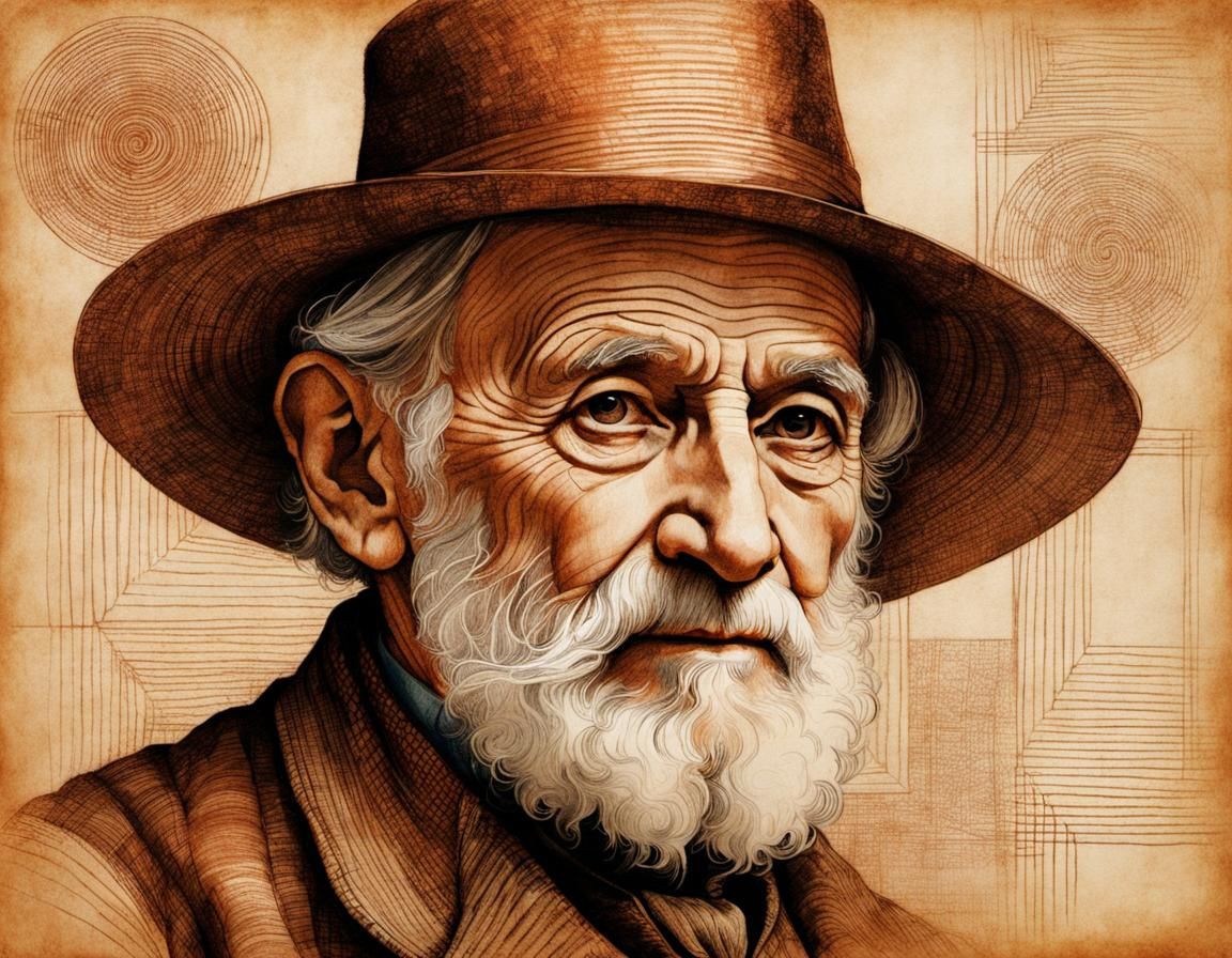 Old Man Portrait in Da Vinci Sketch Style