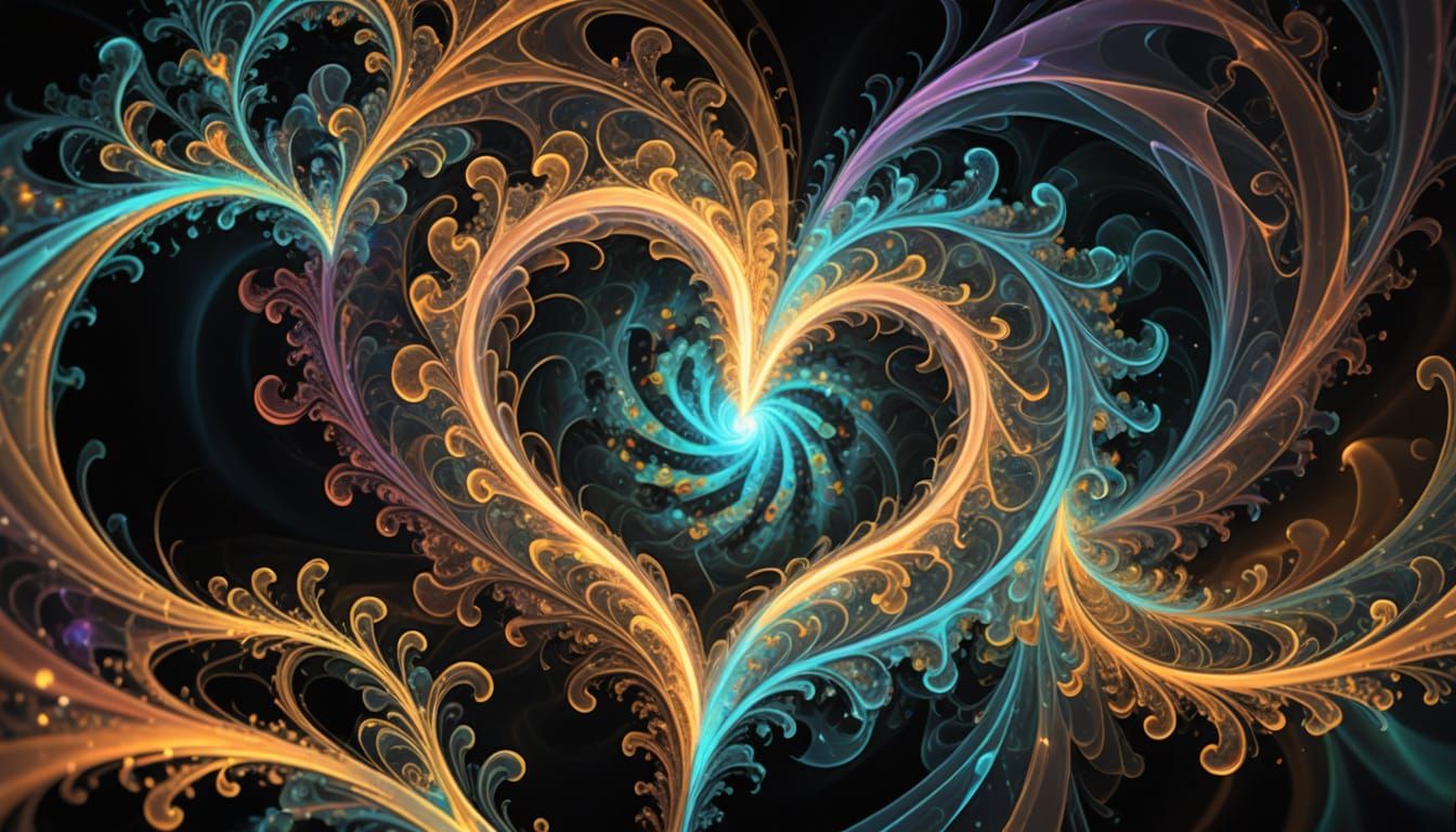 Exploding Transparent Heart with Fractal Patterns