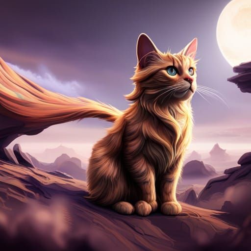 Fantastical Cat in Detailed Matte Painting