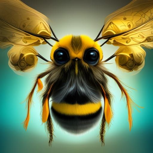 Majestic Bumble Bee Portrait in Hyperrealistic Style