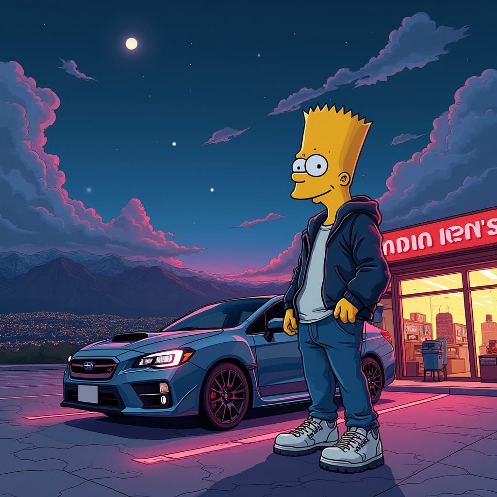 Bart Simpson at Neon McDonald's in Murakami Style