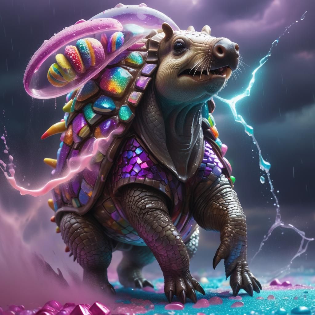 Iridescent Geode Armadillo in Candy Rainstorm