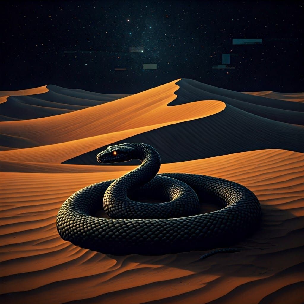 a sleeping  black scary serpent