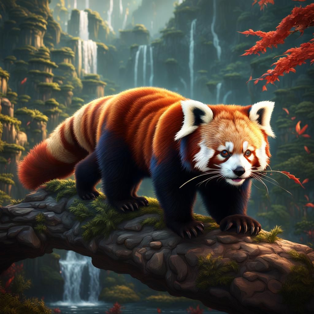 Detailed Red Panda Matte Painting in Fantasy Style
