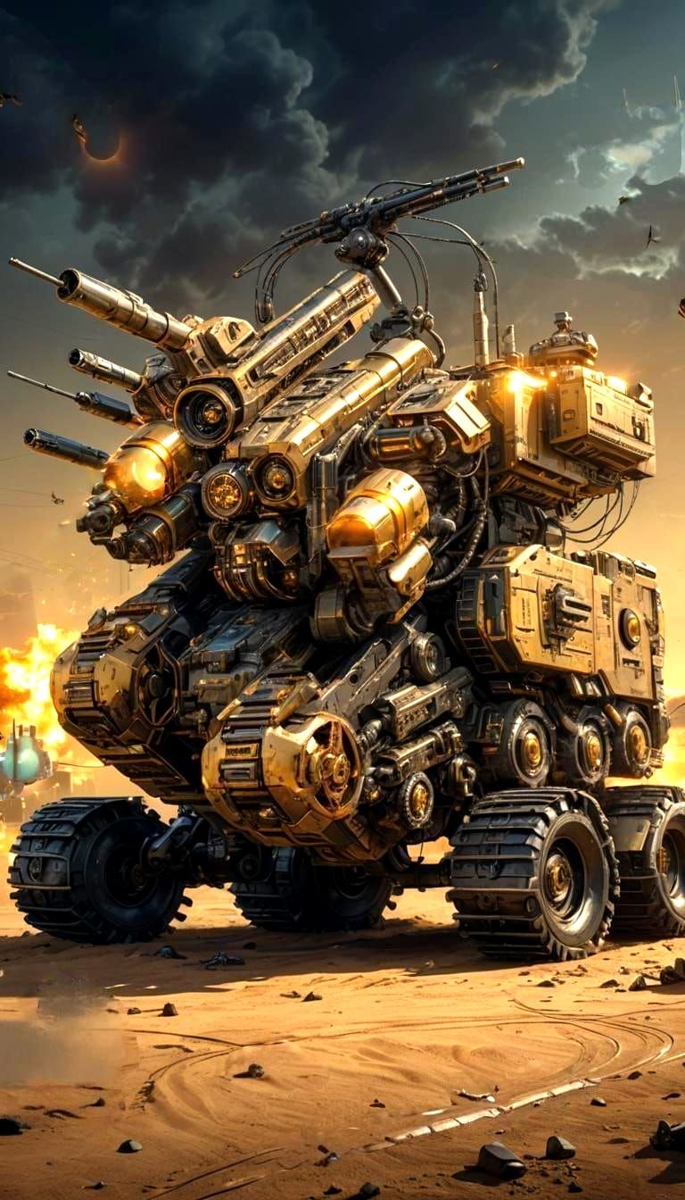 Futuristic Military Machine with Metal Antennas