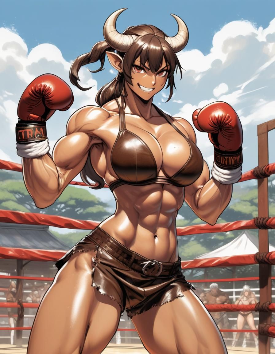 Muscular Minotaur Boxer in Manga Key Visual Style