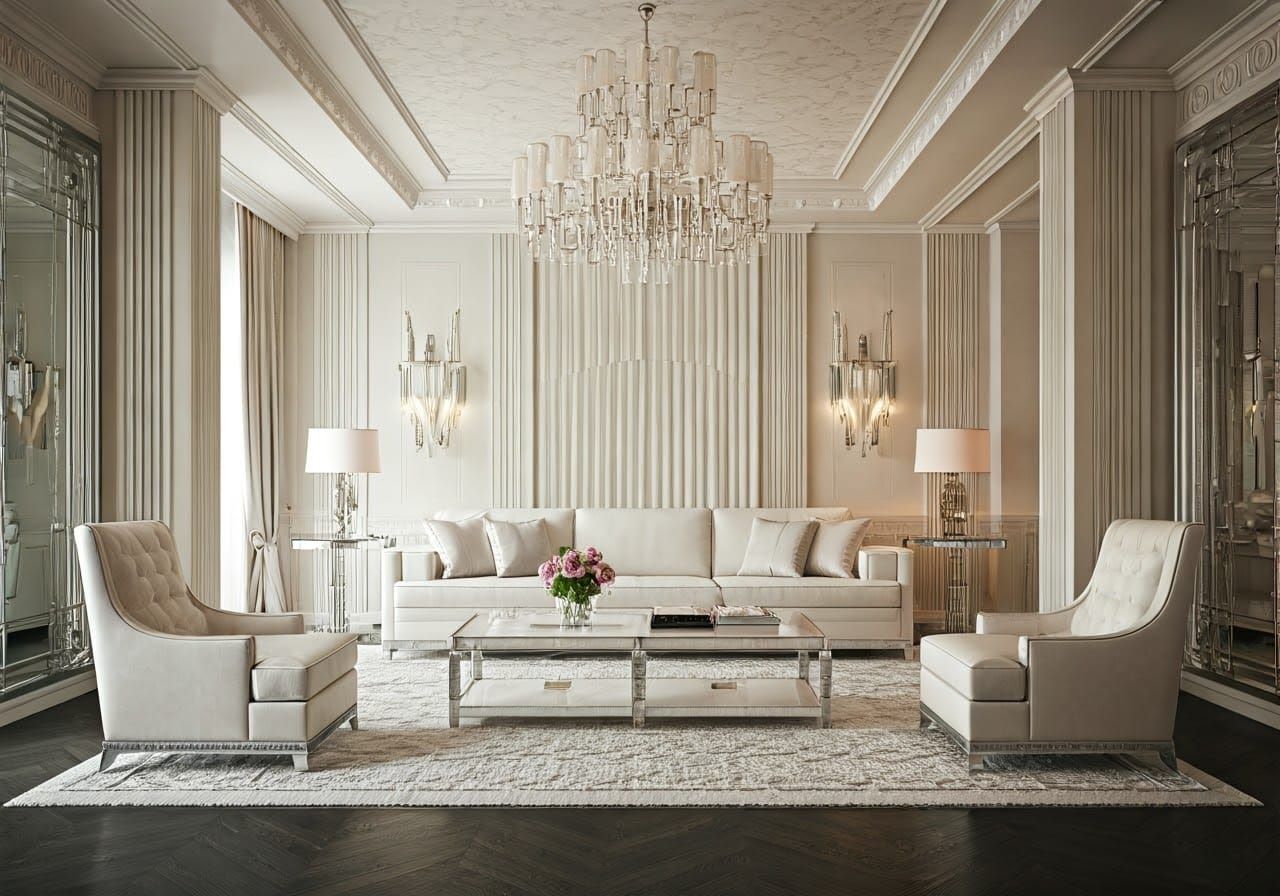 Art Deco Luxury Penthouse Interior in Hyperrealistic Style