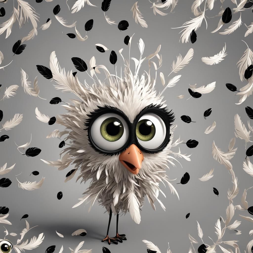 Cute 3D Feather Character with Expressive Eyes