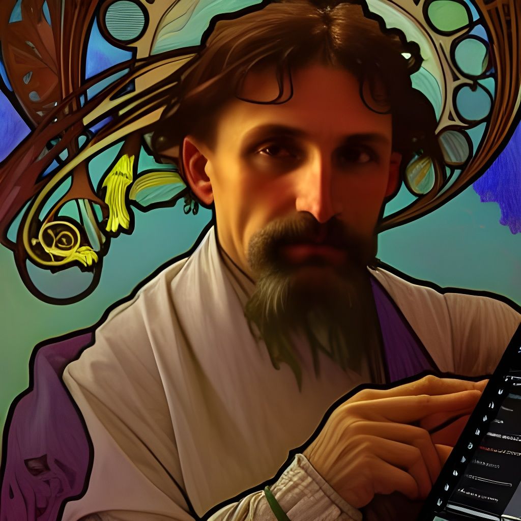 Alphonse Mucha Self-Portrait with Digital Tablet