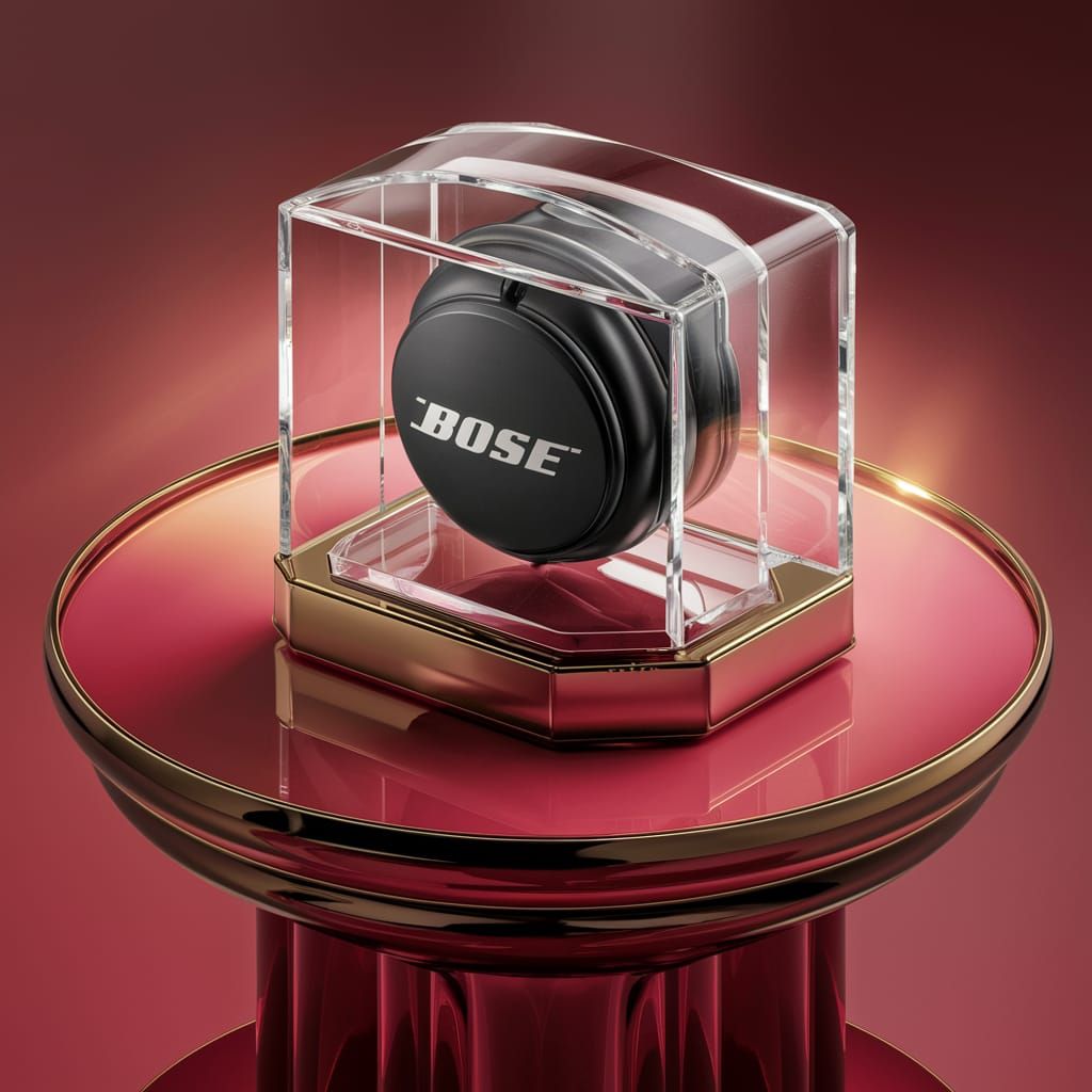 A luxurious and elegant 3D rendering of a small black Bose l...