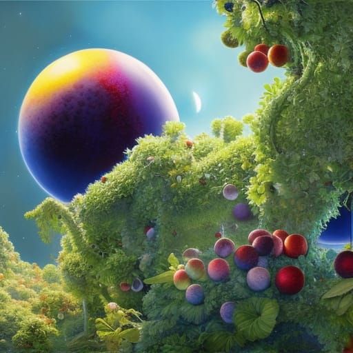 Blue Planet Fruit Tree: Hyperrealistic Planetary Art
