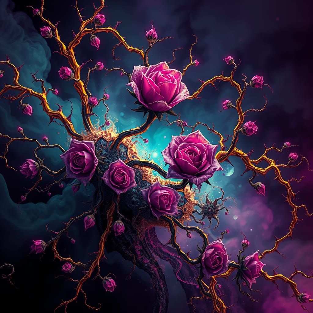 Surreal Rose Fractal in Neon Mist