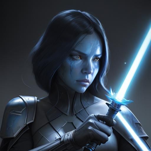 Blue Armored Sith Lord Portrait in 8K