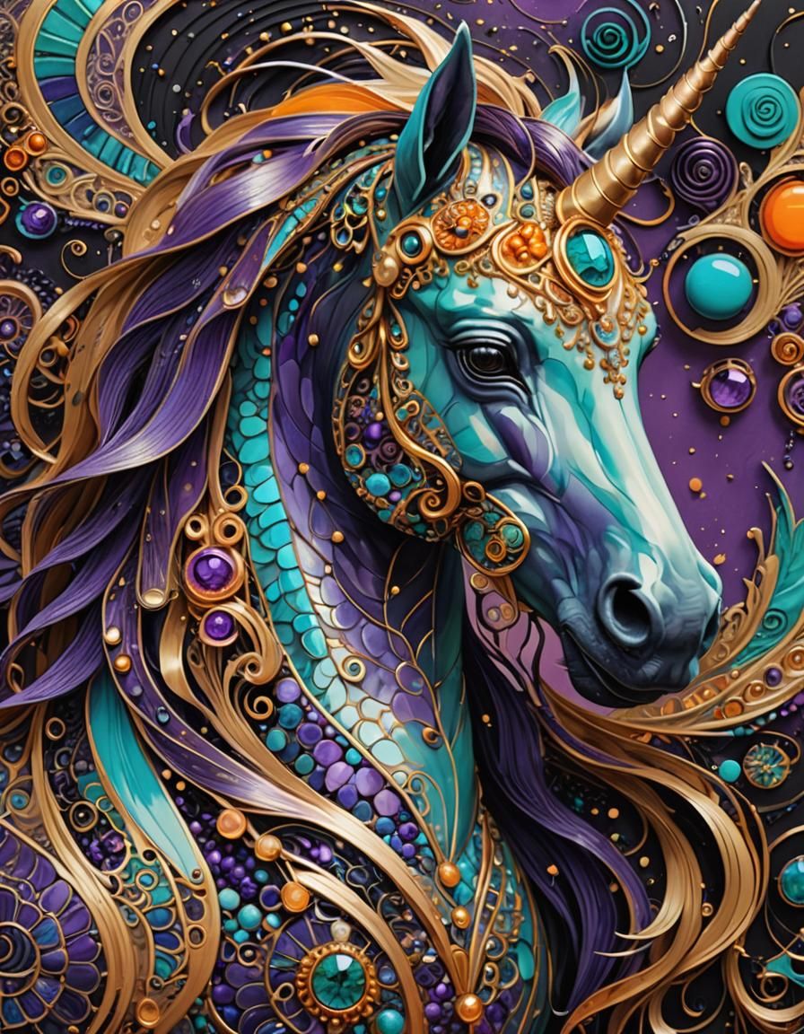 Abstract Unicorn Portrait in Surreal Fantasy Style
