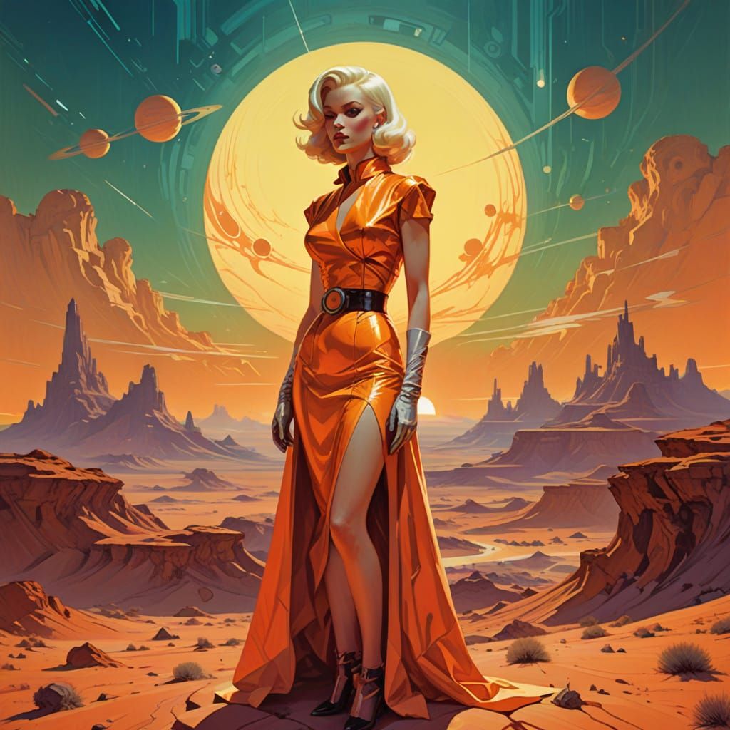 Retro-Futuristic Pin-Up on Mars in Digital Art