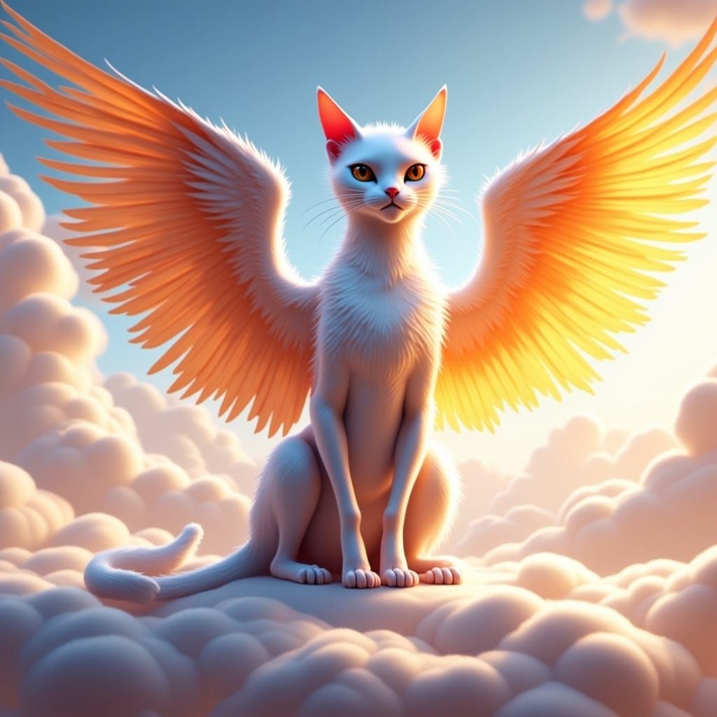 Winged Cat on Clouds: A 3D Animated Render