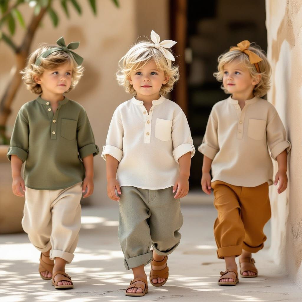 Stylish Boy with Golden Hair and Earthy Ribbons