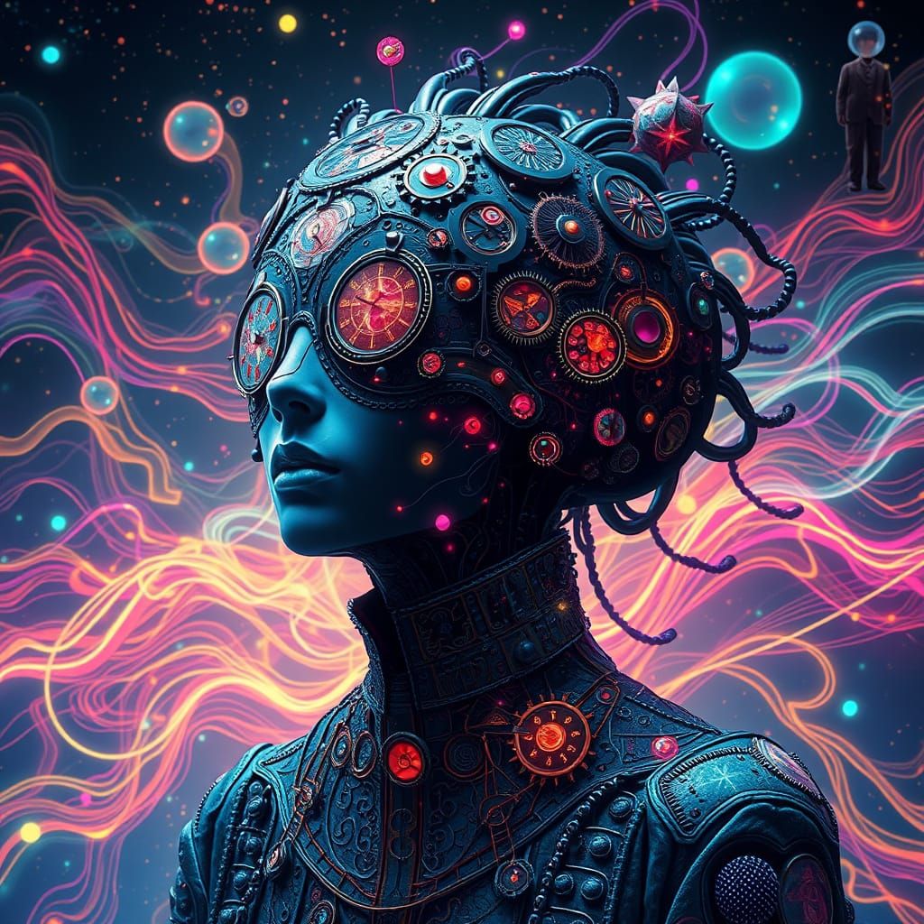 Mystical AI Artist Painting Surreal Multiverse