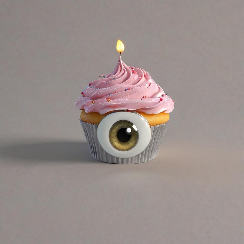 Cupcake with Glistening Eyes in 3D Cartoon Style