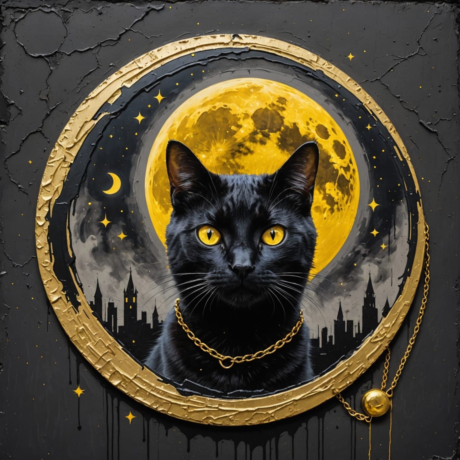 Graffiti Cat Portrait on the Moon at Dawn