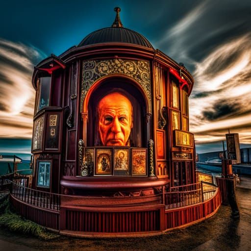 Creepy Gothic Freakshow Exhibit in Hyperrealistic Style