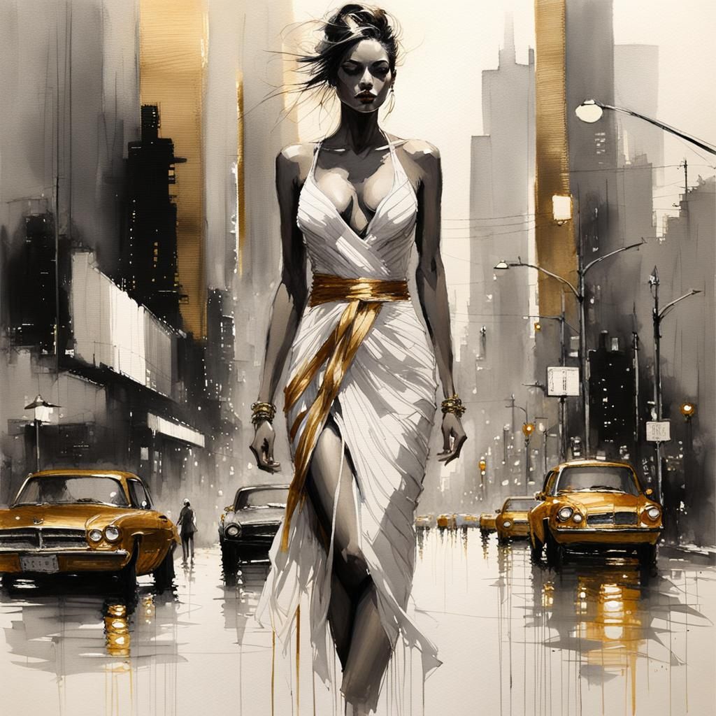 Urban Fashion Model in Watercolour