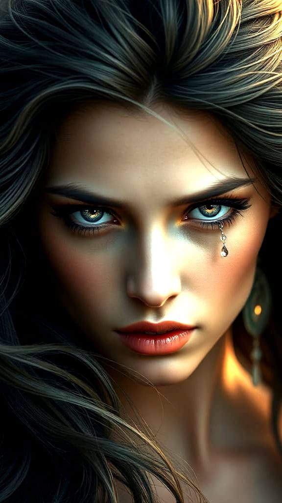 Intricate Portrait of Woman with Sad Eyes