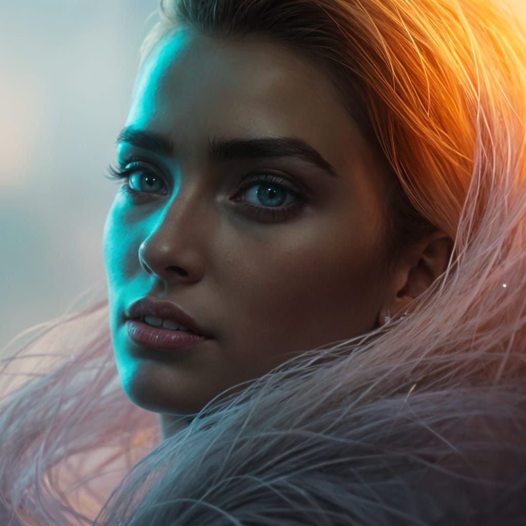 Hyperrealistic Portrait of a Young Woman in Warm, Vibrant Co...
