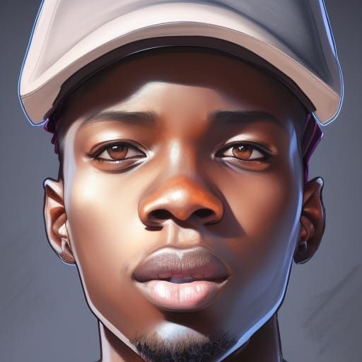 Detailed Portrait of Black Boy in Art Nouveau Style