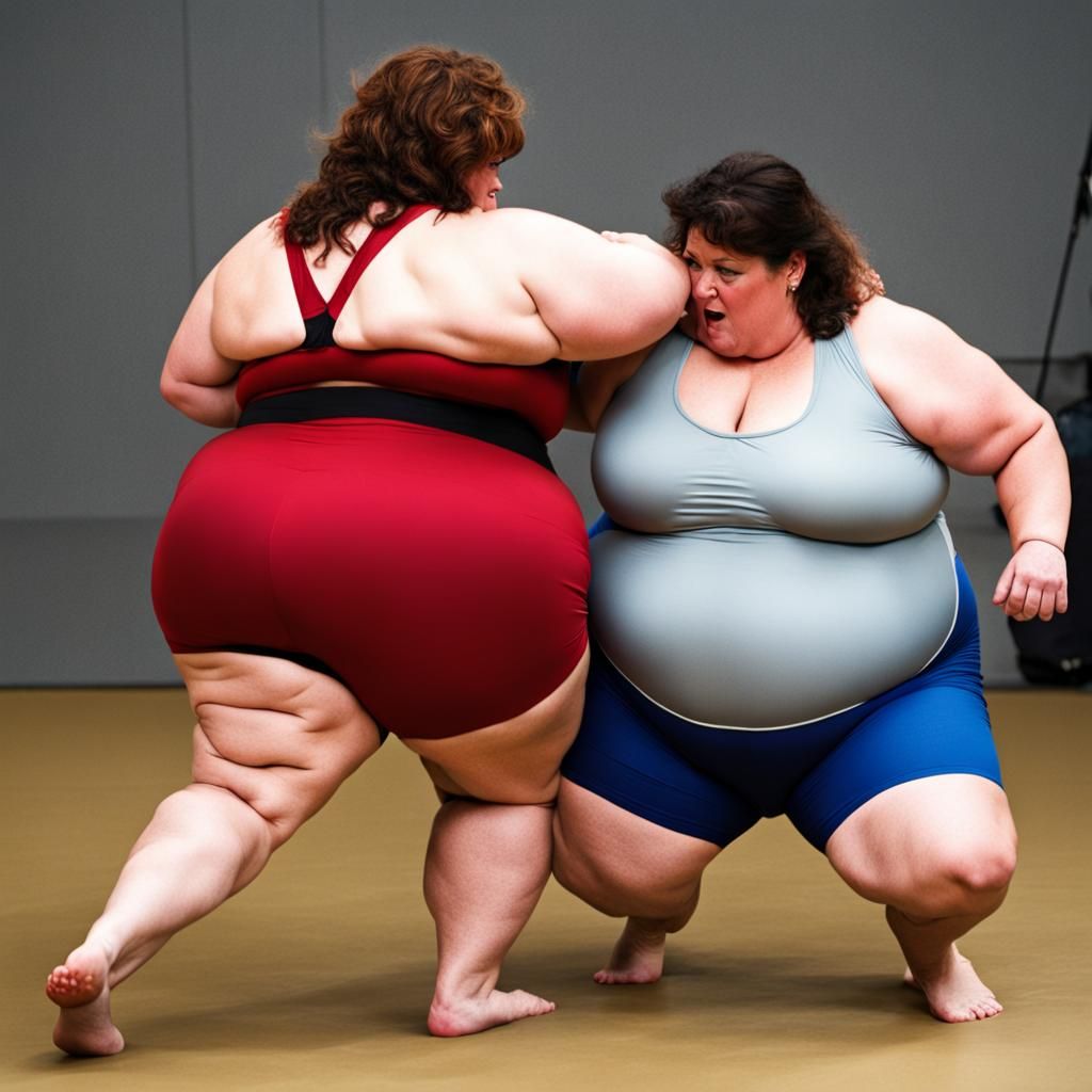 Two Overweight Women Wrestling
