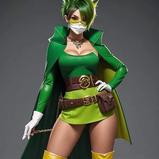 Superheroine in Red Vest and Green Accents