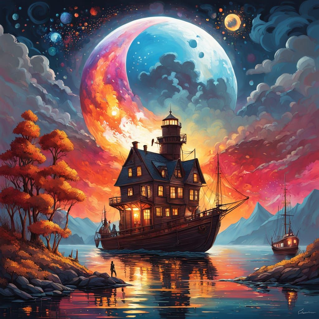 Polka Dot Moon Reveals Pixel Art Landscape