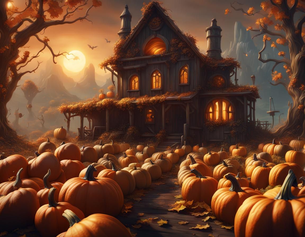 Pumpkin Harvest: Detailed Matte Painting in Fantasy Style