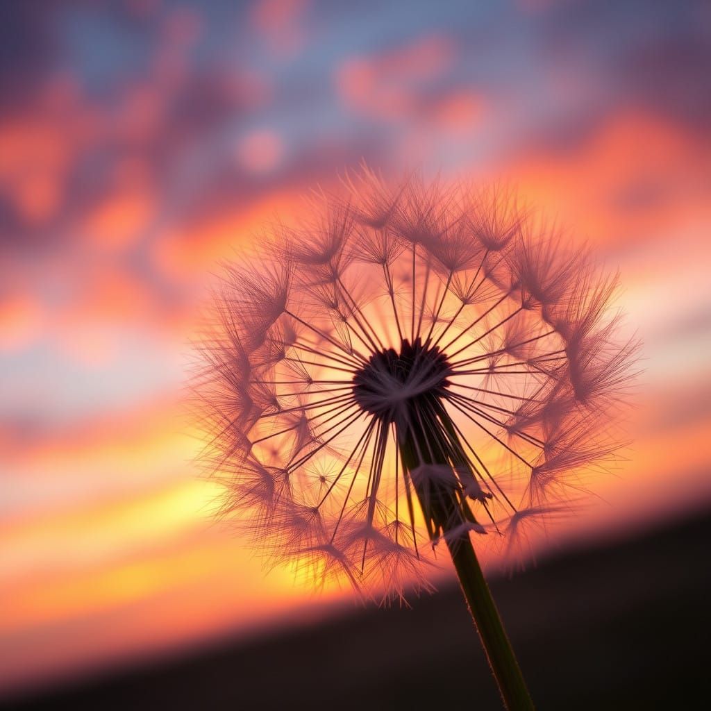 Dramatic Sunset Dandelion Scene in Epic Cinematic Style