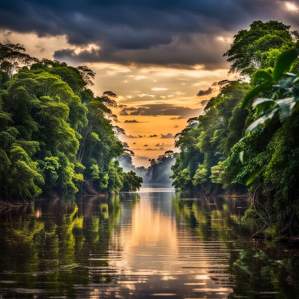 Lush Amazon River in Natural Light Photography