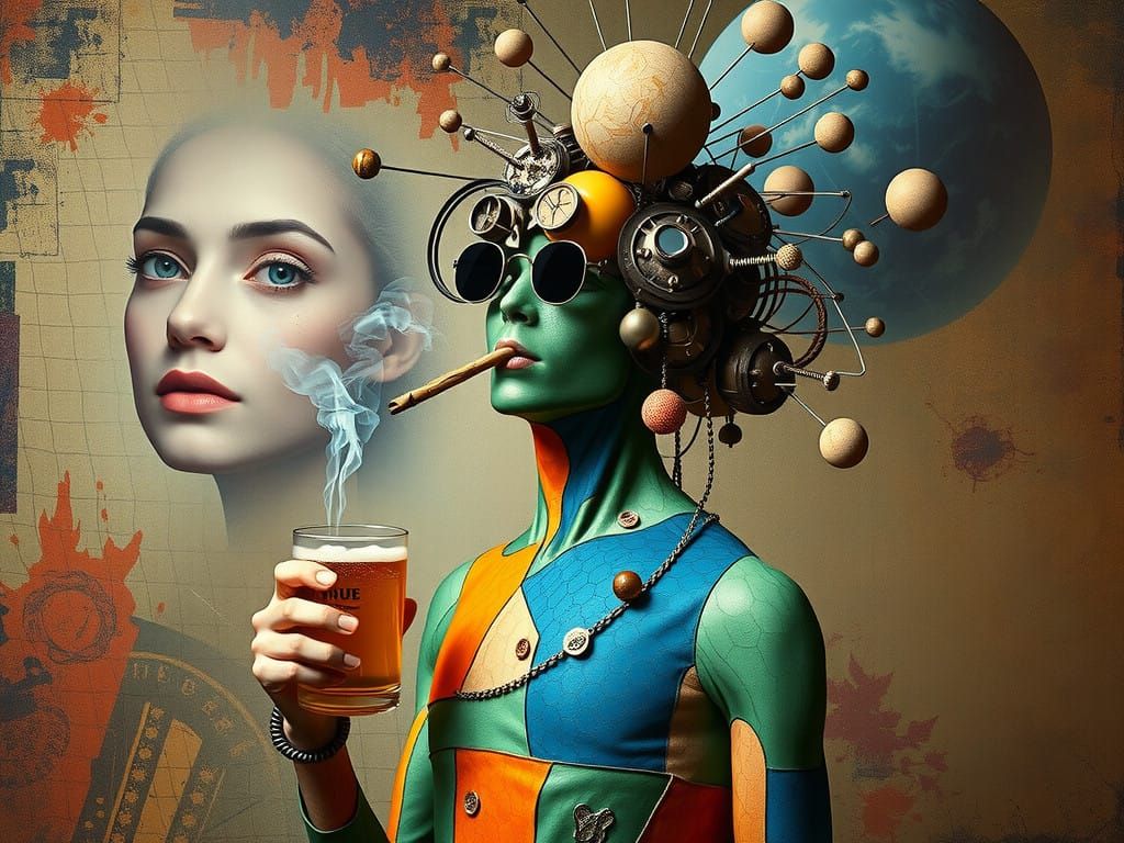 Surreal Humanoid Figure in Abstract Geometric Harmony