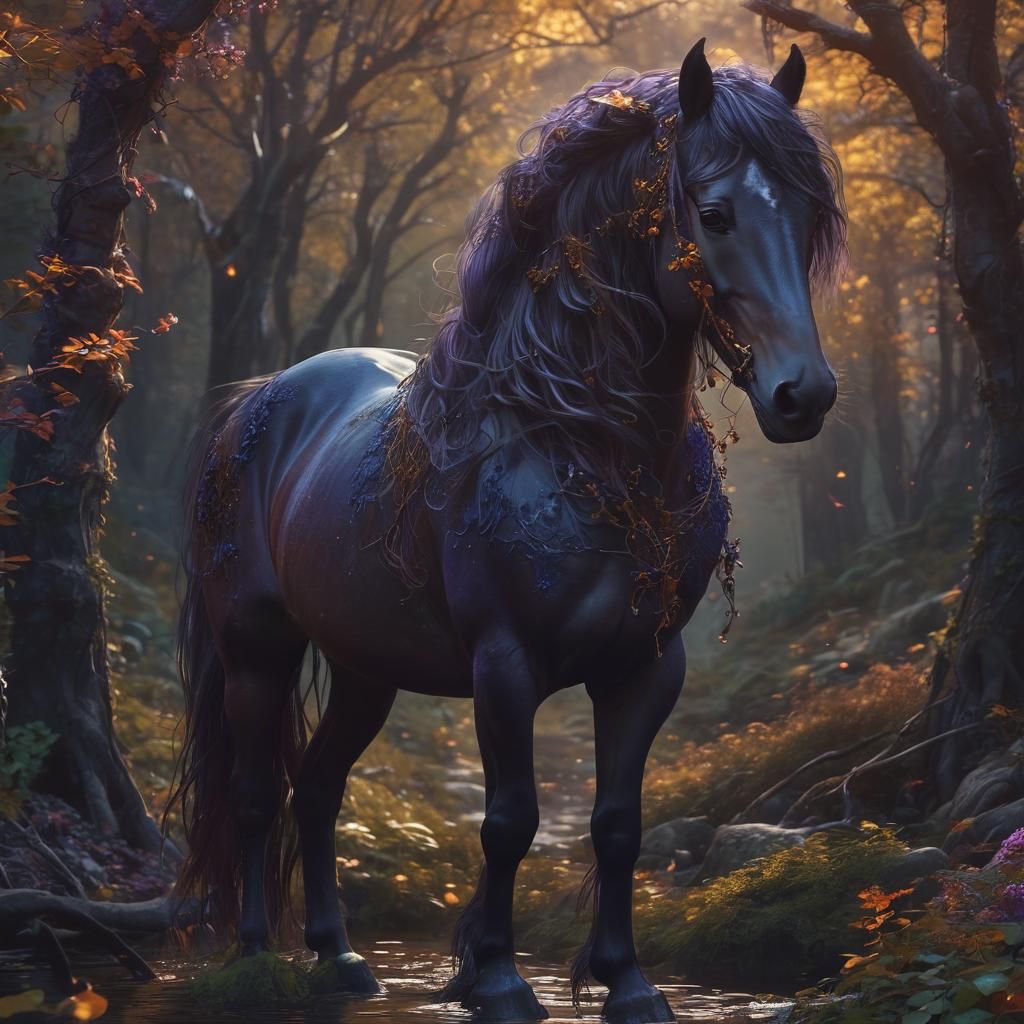 Elegant Fantasy Horse in Mystical Forest Scene
